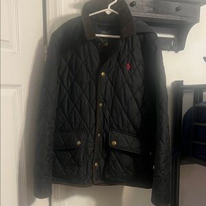 Polo by Ralph Lauren Black Quilted Jacket with Brown Corduroy Collar